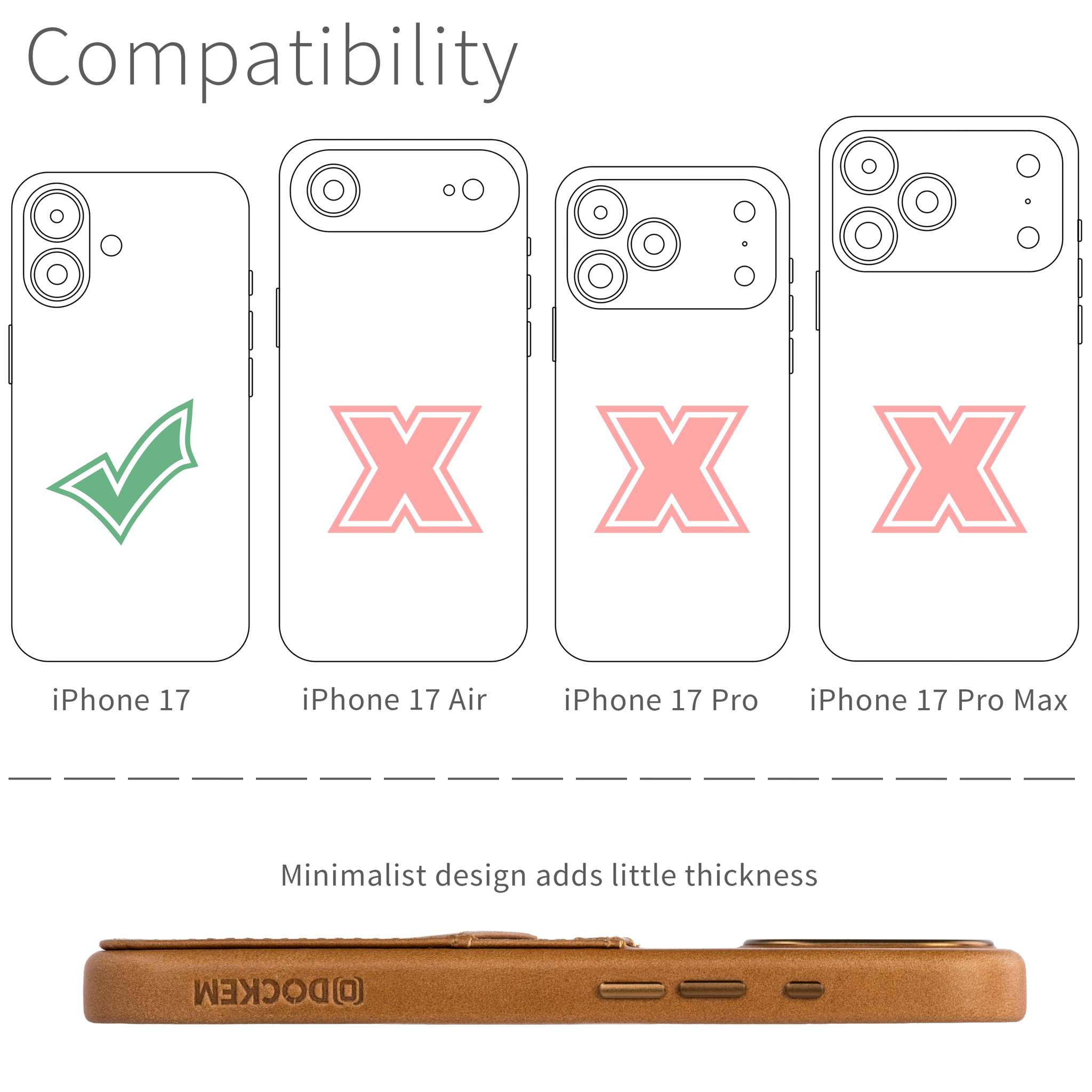 Genuine Leather Card Case for iPhone 17 - Light Brown - M2GL