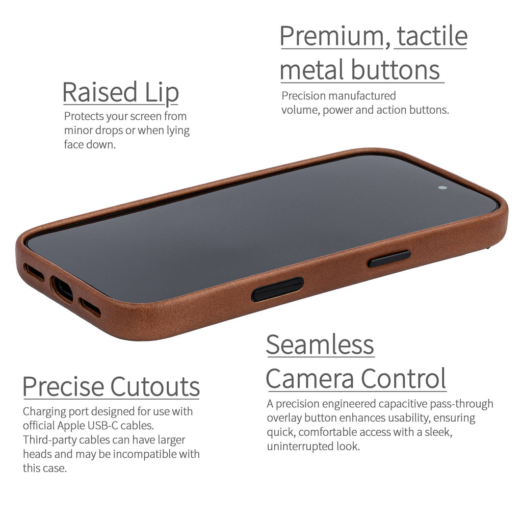 Slim Genuine Leather Case for iPhone 17 Pro - Brown - MSGL