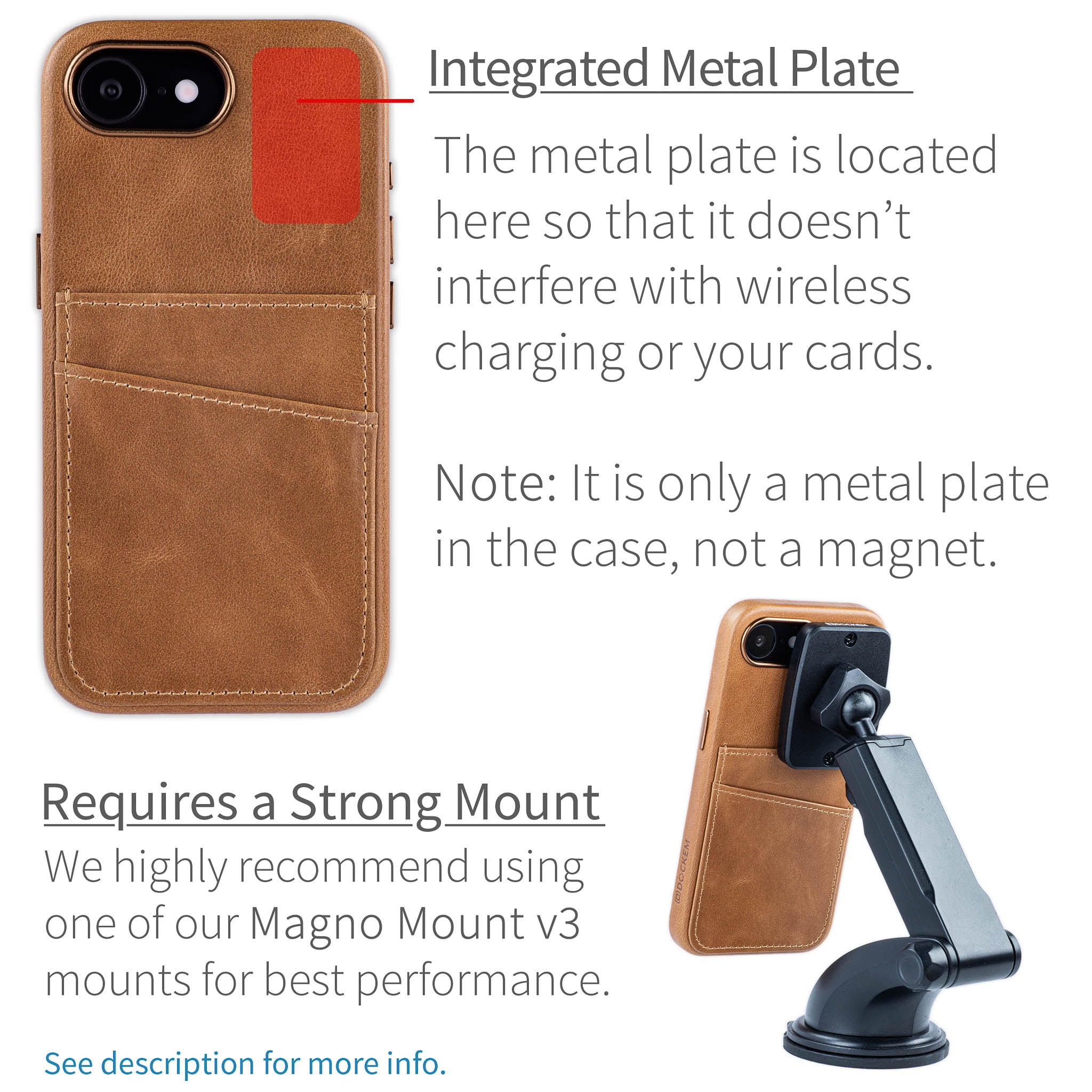 Genuine Leather Card Case for iPhone 17e / 16e - Light Brown - M2GL
