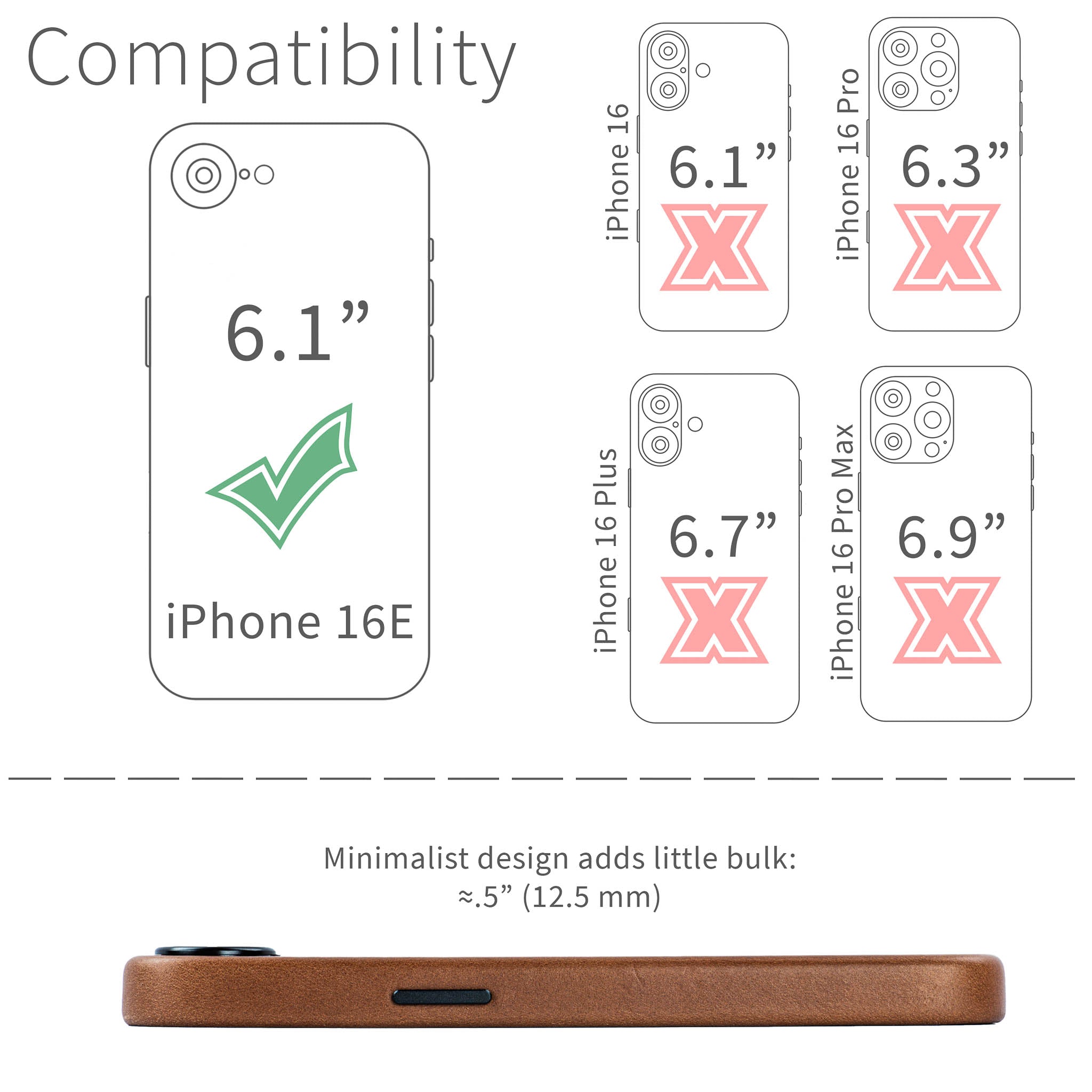 Slim Genuine Leather Case for iPhone 17e / 16e - Brown - MSGL