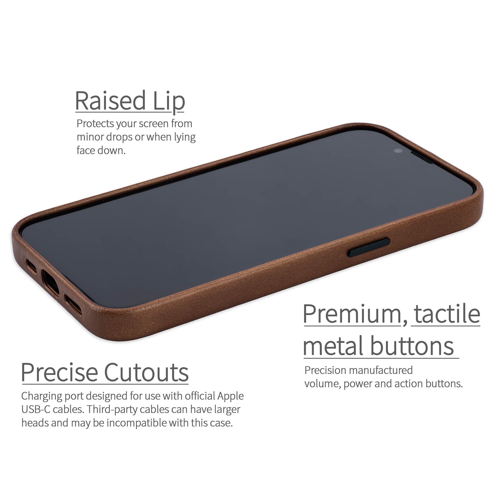 Slim Genuine Leather Case for iPhone 17e / 16e - Brown - MSGL