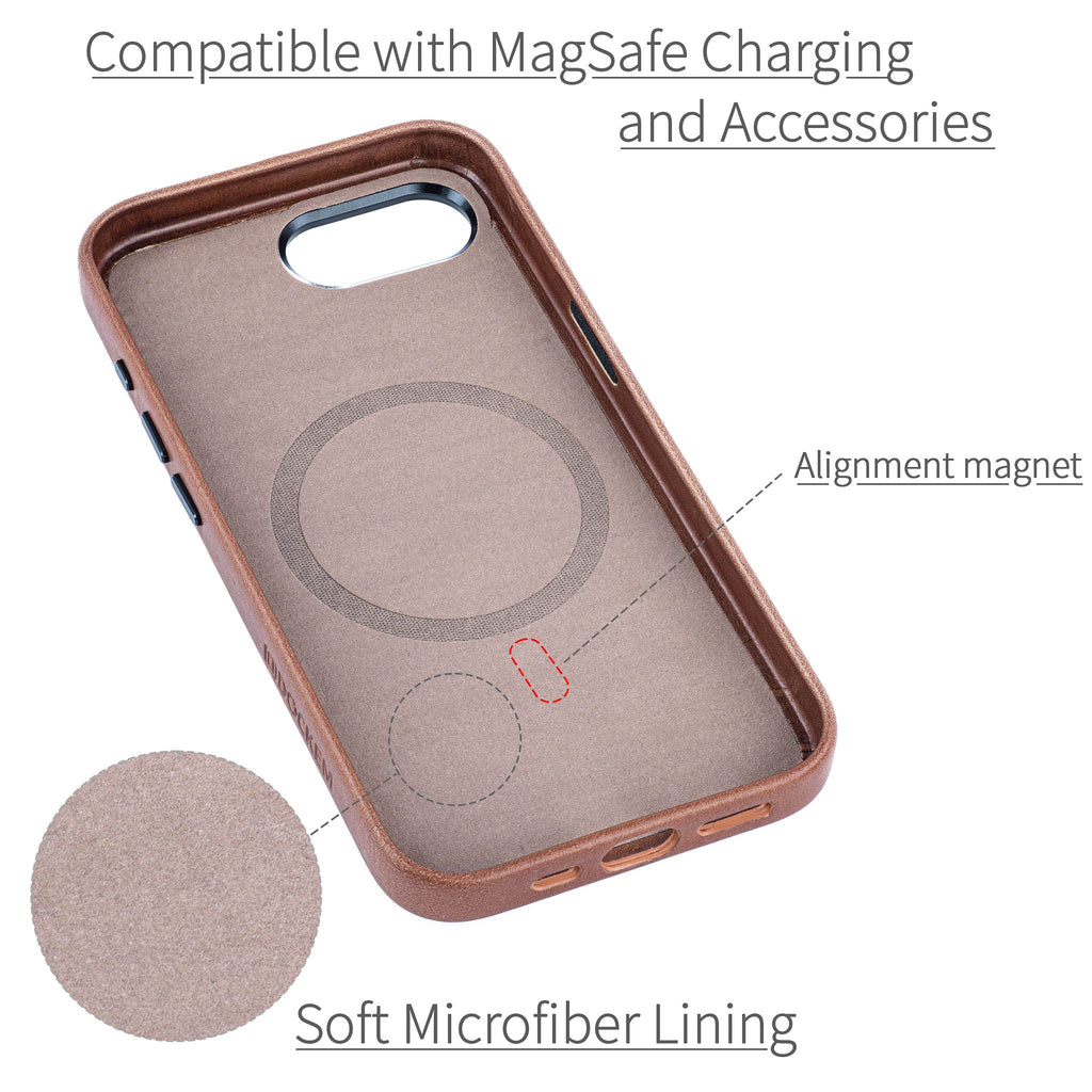 Slim Genuine Leather Case for iPhone 17e / 16e - Brown - MSGL